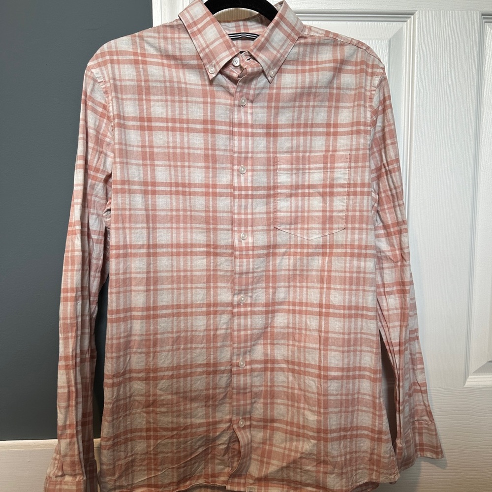 Pink Plaid Linen Blend Shirt